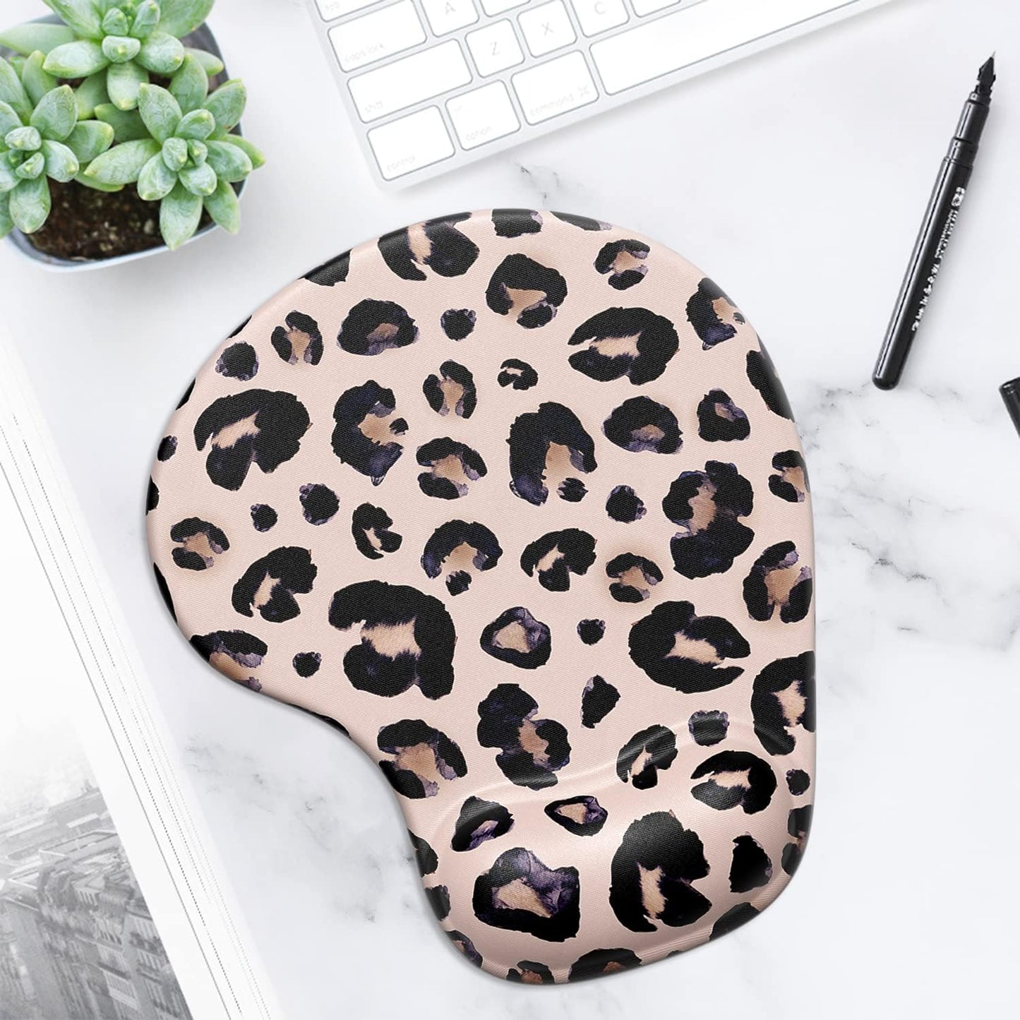 ITNRSIIET Ergonomic Mouse Pad with Gel Wrist Support Wrist Rest Smooth Surface Non-Slip PU Base Comfortable Office Supplies Pain Relief, 9.5 x 8 inches, Beach