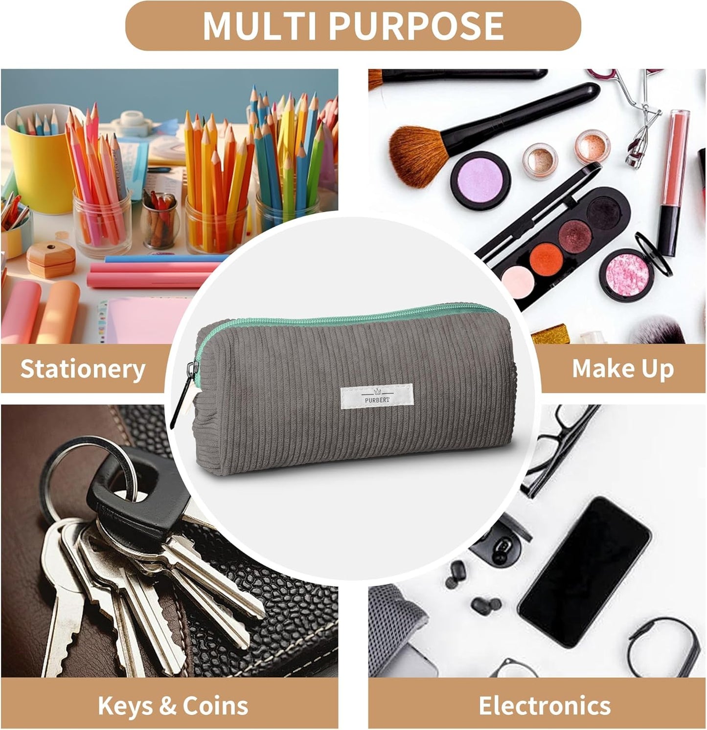 Pencil Bag Pen Case, Soft Corduroy Small Pencil Pouch Organizer with Zipper, Cute Pencil Case Pouch Stationery for Girls and Boys – Apricot