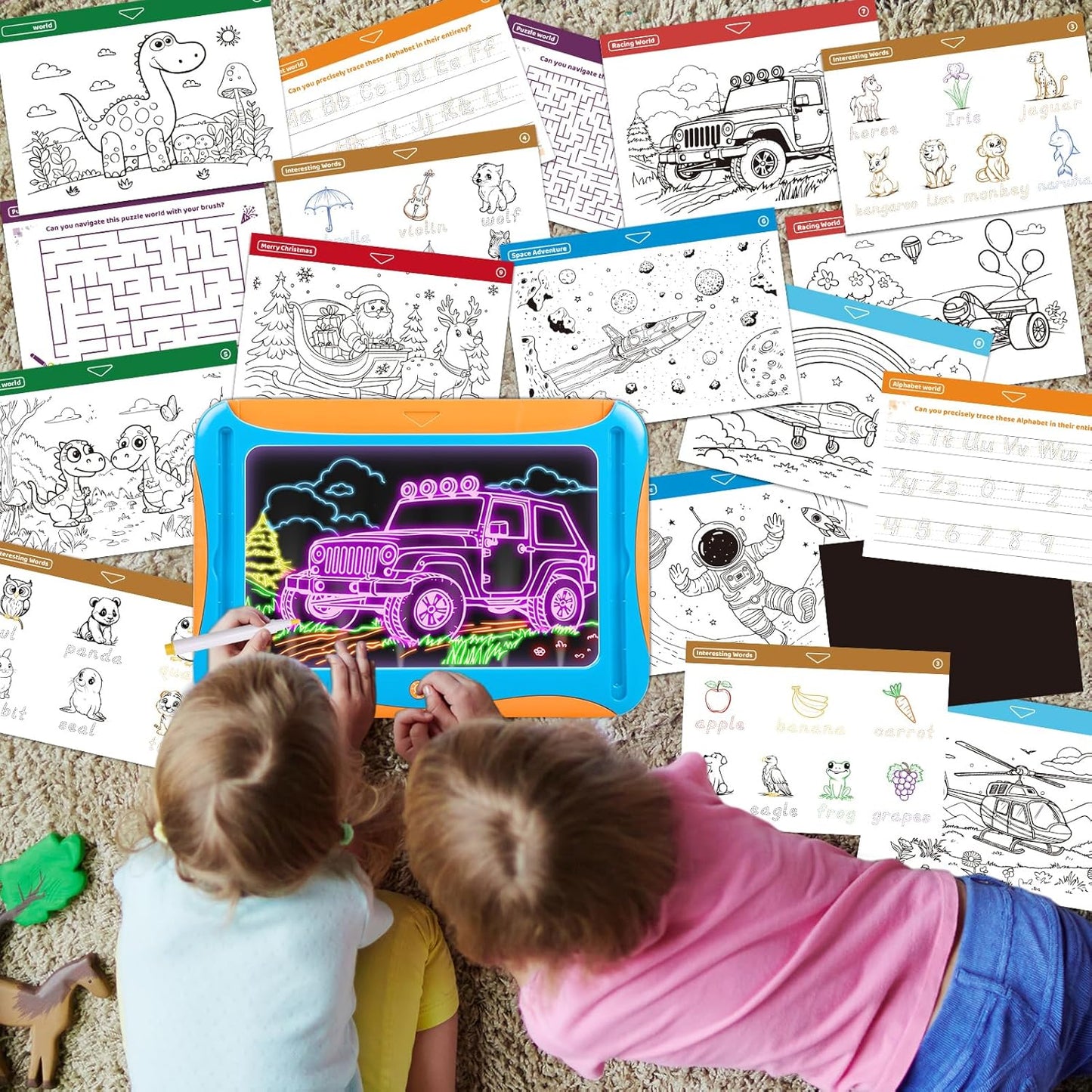 Magic LED Drawing Board for Kids, Girls Toys Age 6-8, Light Up Tracing Pad with 9 Double-Sided Cards, 6 Washable Markers, Arts & Crafts Kits Learning Toy Glow Up Doodle Board Christmas Birthday Gifts