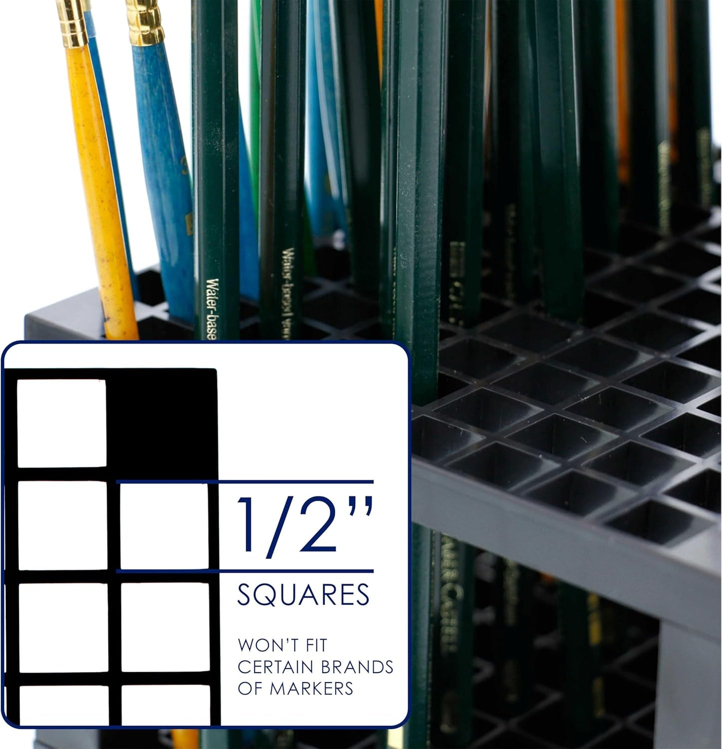 U.S. Art Supply Plastic Artist Round 50 Hole Paint Brush Holder and Organizer - Rack Holds Paintbrushes, Makeup Cosmetic Brushes, Pencils, Pens, Markers, Art Tools, Desk Stand - Students, Teachers