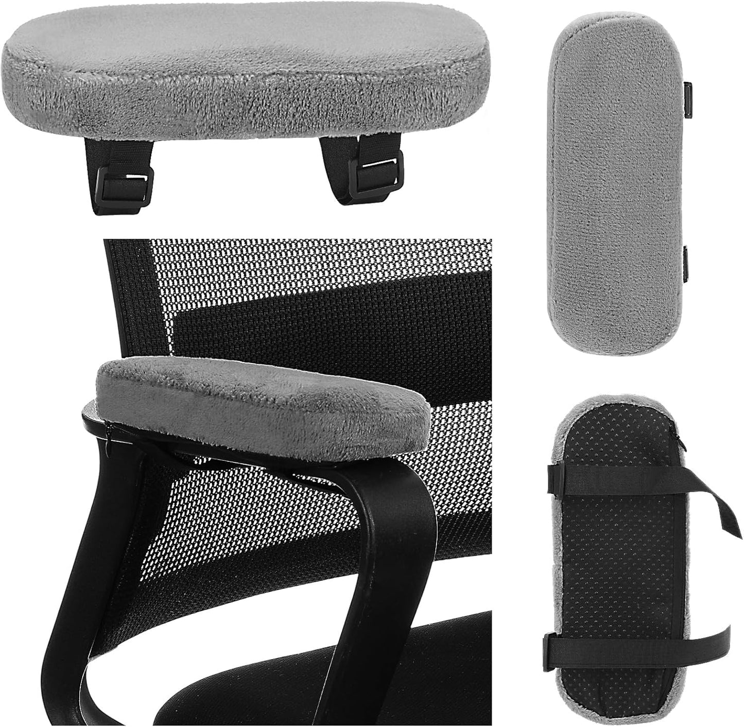 Threlaco 2 Pcs Office Chair Armrest Pads Soft Foam Office Chair Arm Covers Fluffy Flannel Gaming Armchair Armrest Cushion for Elbows and Forearms Support Pressure Relief(Gray)
