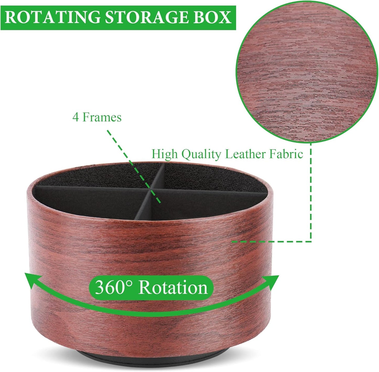 Round Leather Art Supply Organizer,Remote Control Holder,360 Degree Rotating,Multi-Functional Pencil Holder,4 Compartments Desktop Stationary Organizer(1-Fractal Flower) | Round - Colors B