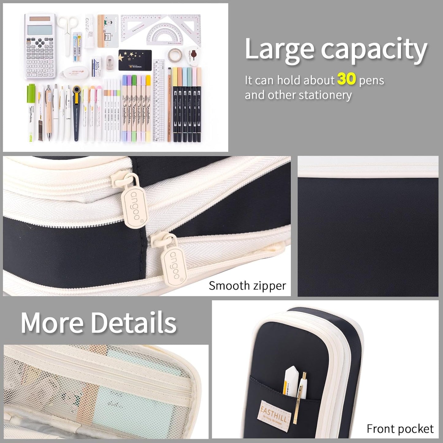 EASTHILL Big Capacity Pencil Case Large Pencil Pouch Stationery Pen Bag for Teen Girls-Green