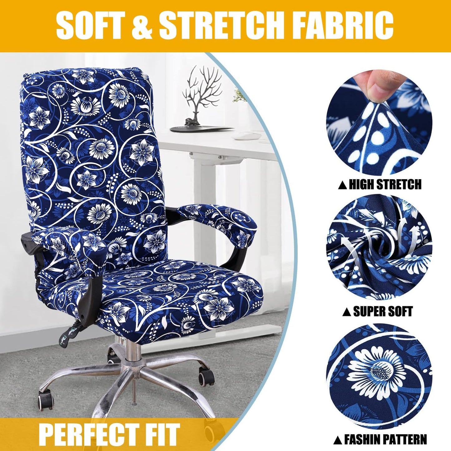 Smiry Stretch Printed Office Chair Armrest Covers, 2 Pcs Soft Fit Removable Washable Computer Desk Chair Arm Covers Protector, Black
