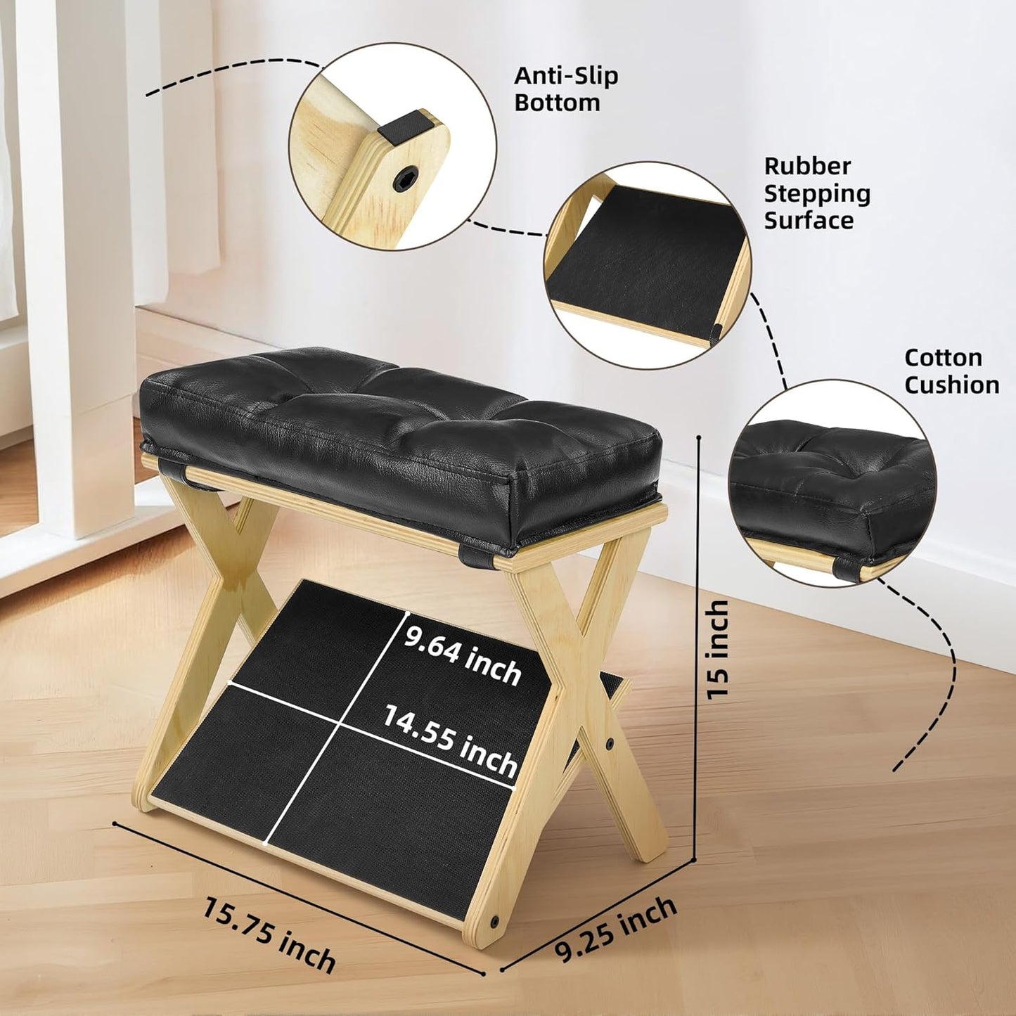 Double Step Foot Stool Under Desk, Wooden Foot Rest Under Desk with Non-Slip EVA Stepping Surface, Ergonomic Foot Stools for Under Office Desk, Enhances Posture,Home Office Gaming