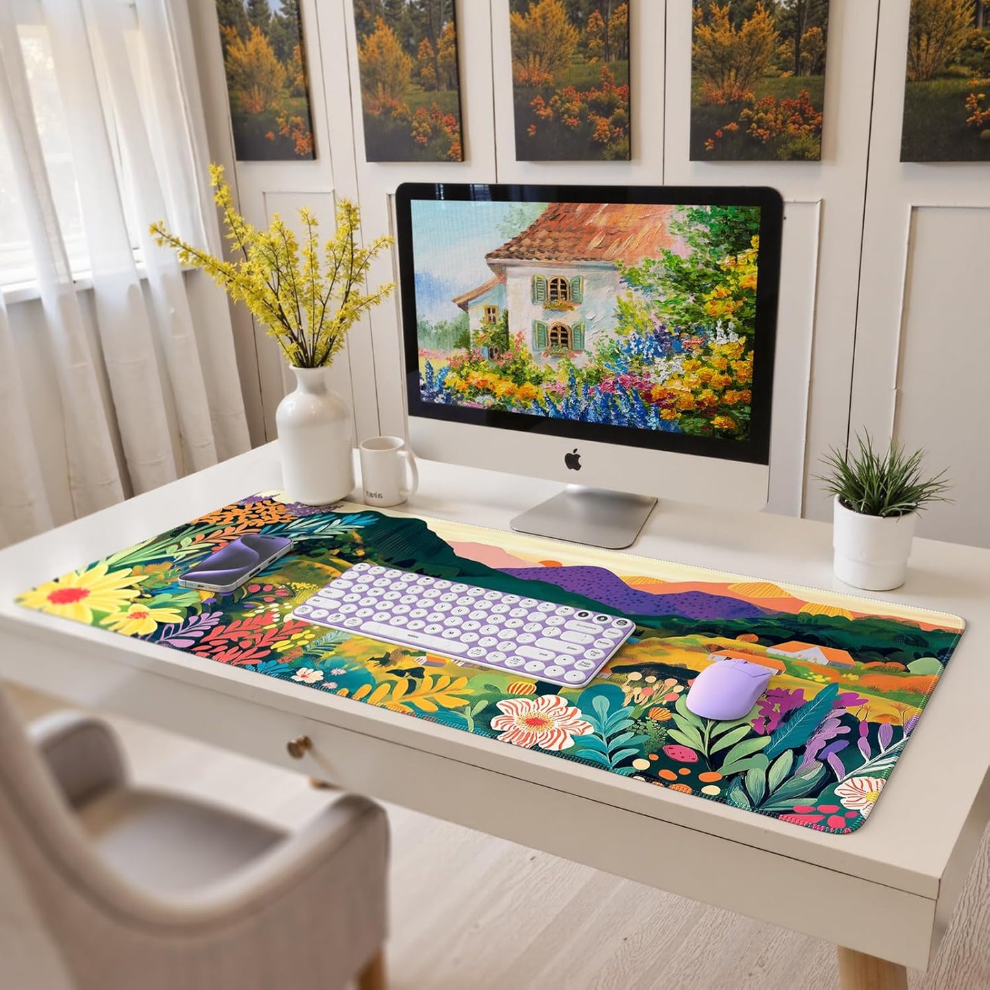 iCasso Desk Cover Mat, Office Mouse Pad, Desk Protector Mat, Extra Large Matt for Desktop,Anti-Slip XXL Big Mousepad with Stitched Edges for Computer Keyboard Retro Black - Colors B