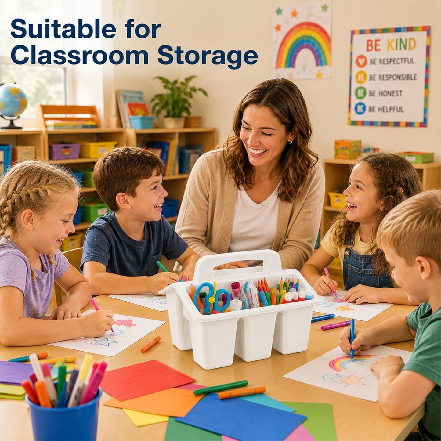 gisgfim 8 Pack Classroom Caddy Storage Basket with Handle 4 Compartment Storage Caddy Plastic Arts Crafts Caddies Protable Classroom Craft Caddies for Kids Schools Art Craft Supplies(Pastel)