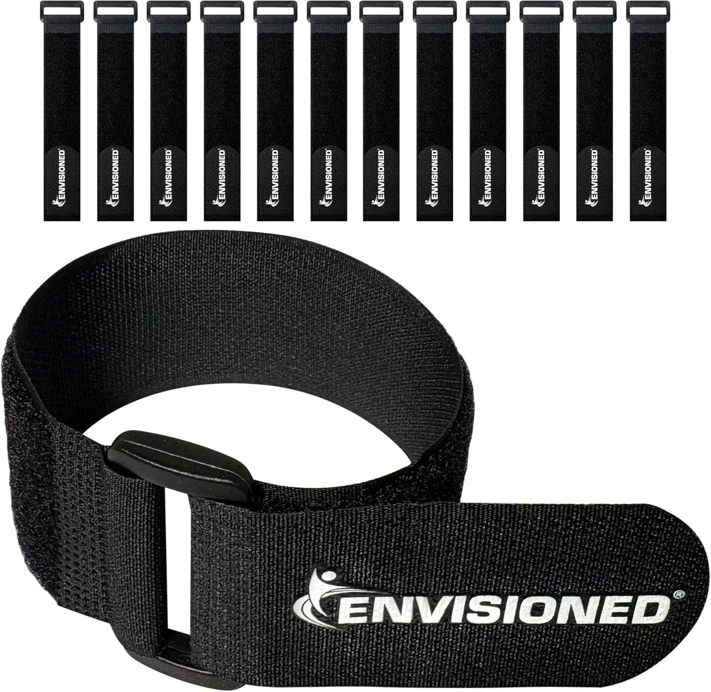 ENVISIONED Reusable Cinch Straps 2" x 40" - 6 Pack, Multipurpose Strong Gripping, Quality Hook and Loop Securing Straps (Black) - Colors A