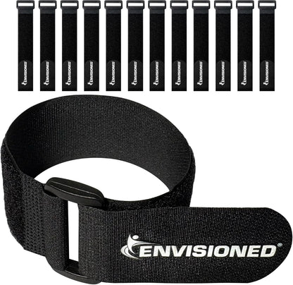 ENVISIONED Reusable Cinch Straps 2" x 40" - 6 Pack, Multipurpose Strong Gripping, Quality Hook and Loop Securing Straps (Black) - Colors A