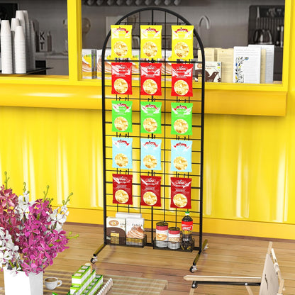 Asee'm Grid Wall Panels Display Stand 2' x 5.2' FT Black Movable Wire Grid Wall Display Rack Heavy Floorstanding Detachable Girdwall Panel with T-Base for Craft Show Rack, Retail Displays 1PCS