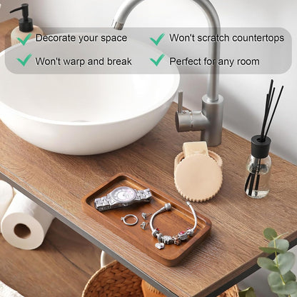 ALELION 8" Acacia Wood Bathroom Vanity Tray for Counter - Dresser Top Tray for Perfume Jewelry Candle Key Catchall - Small Kitchen Countertop Organizer for Soap Dispenser and Sponge Holder