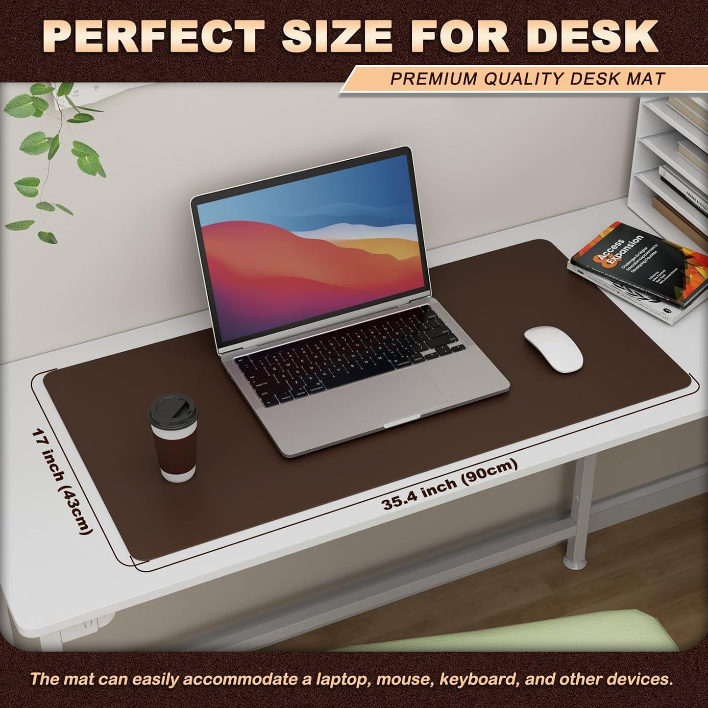K KNODEL Leather Desk Pad Protector, Office Desk Mat, Large PVC Leather Desk Blotter, Non-Slip Mouse Pad (Dark Brown, 15.7" x 31.5")