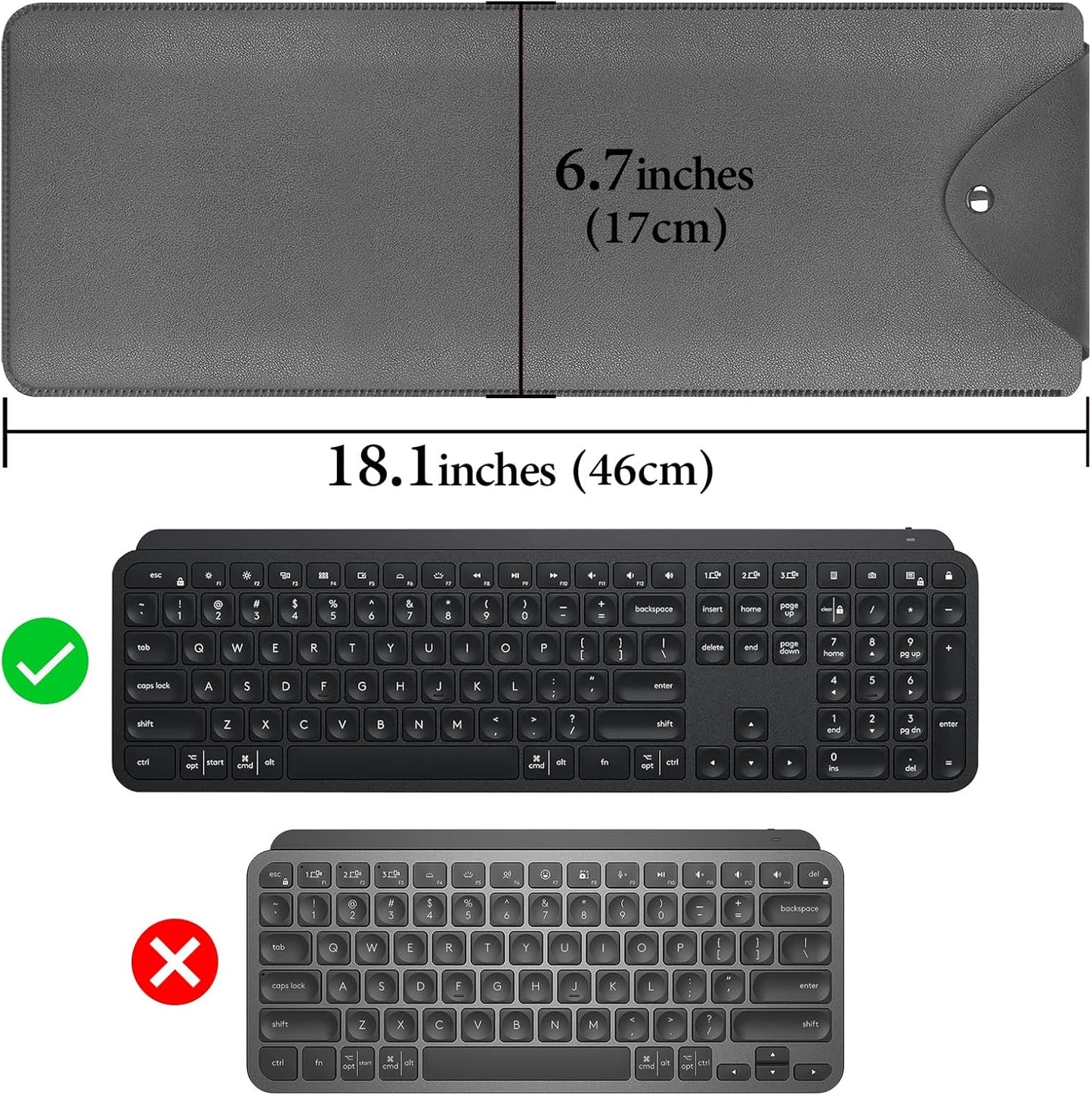 Geekria Slim Keyboard Sleeve Case, Vegan Leather Travel Portable Bag, Compatible with Apple Magic Keyboard with Numeric Keypad, Logitech MX Keys S/MX Keys / MK955(Light Gray)