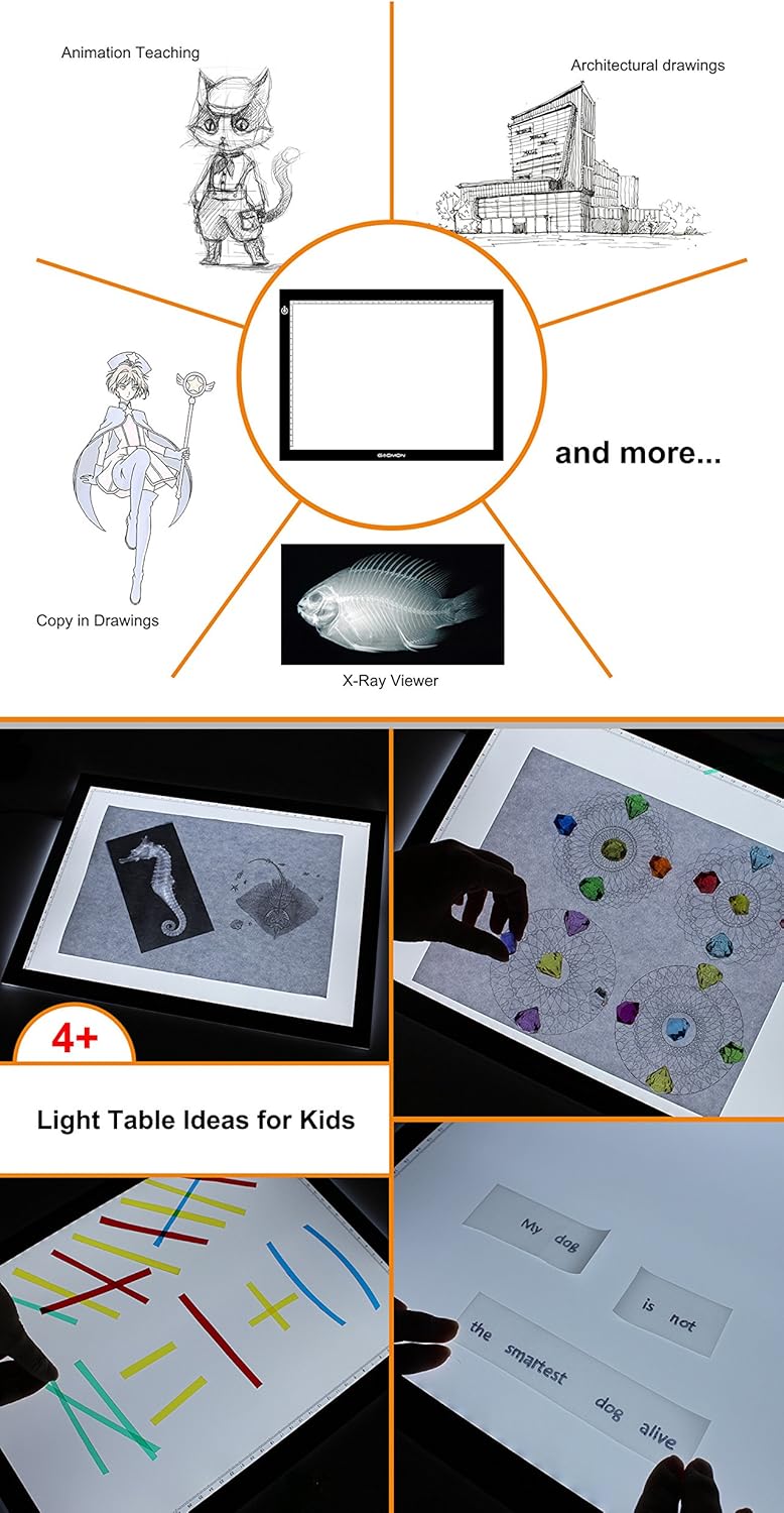 GAOMON B4 Size LED Light Box 5 Millimeters Ultrathin Light Pad USB Art Tracing Board for Sketch Copy and Handwork - GB4