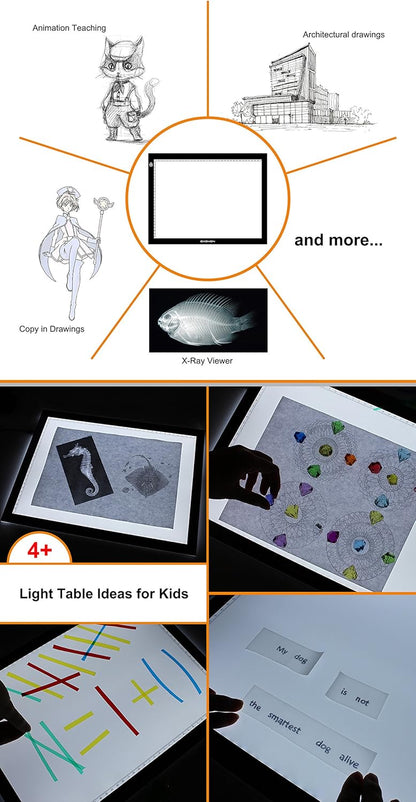 GAOMON B4 Size LED Light Box 5 Millimeters Ultrathin Light Pad USB Art Tracing Board for Sketch Copy and Handwork - GB4