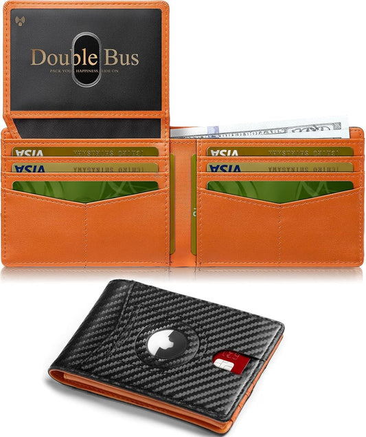 Wallet for Men Slim RFID Blocking Bifold Carbon Fiber,Minimalist Small Compact Front Pocket Credit Card Holder,Thin Mens Leather Wallets Smart Security With 2 ID Windows 1 Cash,Birthday Gifts for Men