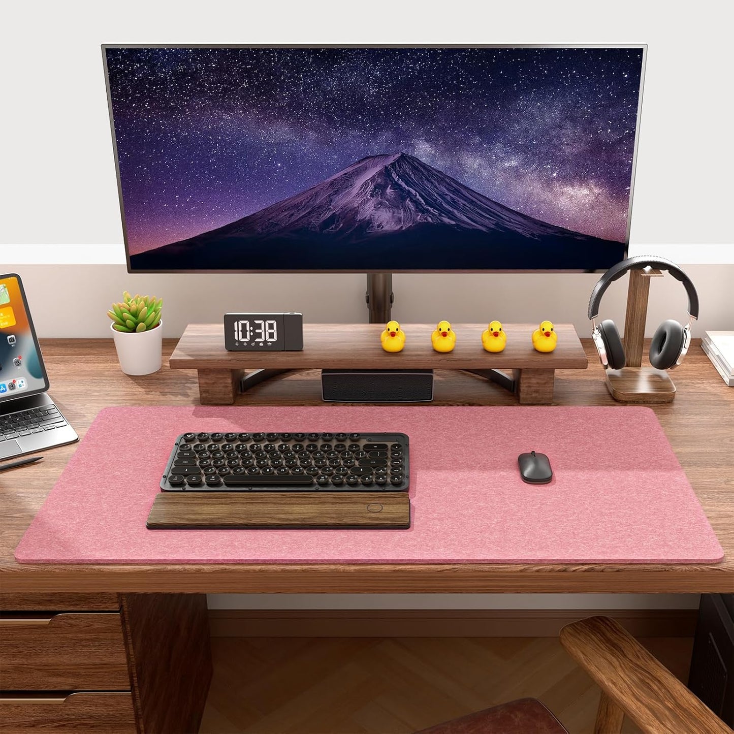 Auhoahsil Felt Desk Mat, Minimalist Large Mouse Pad XXL 35.5 x 15.7 in, Desk Matt for Desktop, Keyboard, Laptop, Computer, Office, Work from Home, Gaming, White