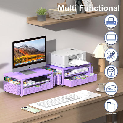 Spacrea Desk Organizer and Accessories, Computer Monitor Stand Riser with Drawer and 2 Pen Holders, Office Desk Accessories & Workspace Organizers for Office Supplies (Wood)