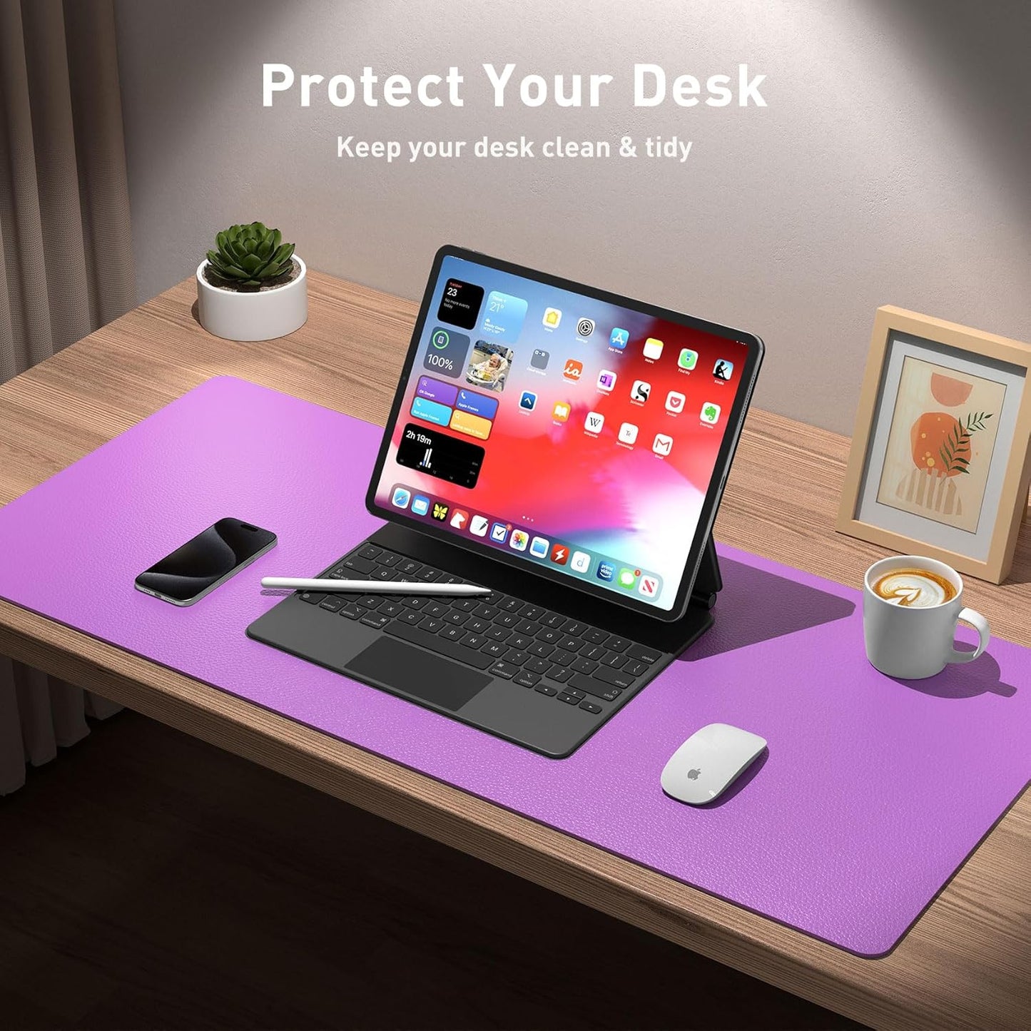 Aothia Leather Desk Pad Protector, Mouse Pad, Office Desk Mat, Non-Slip PU Leather Desk Blotter, Laptop Desk Pad, Waterproof Desk Writing Pad for Office and Home (Black,36" x 17") - Colors B
