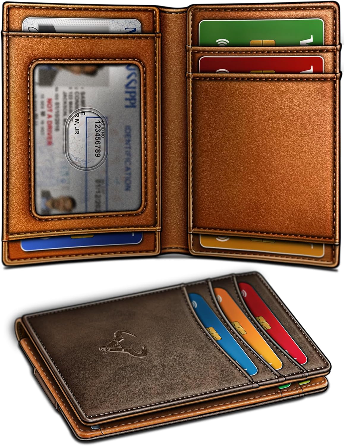 BULLIANT Men Airtag Wallet,Slim Wallet Money Clip Card Holder Magnetic Closure 12 Cards in Front Pocket RFID Blocking