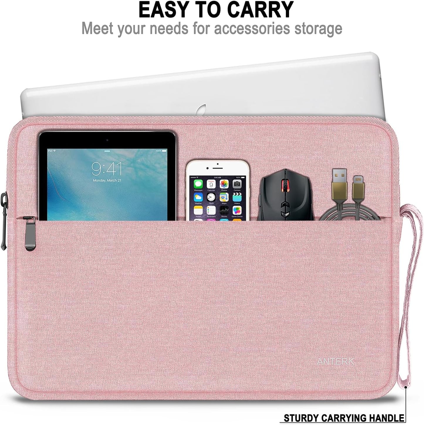 Laptop Sleeve 14 Inch, Water Resistant Traveling Computer Cover with Handle, Shockproof Protective Carrying Laptop Case Compatible for 14 Inch MacBook Air/Pro, HP, Dell, Asus, Lenovo, Black