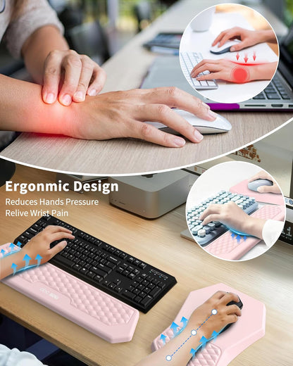 Ergonomic Mouse Pad and Keyboard Wrist Rest Support Set, Massage Design Mousepad for Carpal Tunnel Pain Relief, Memory Foam, Non-Slip PU Base for Computer Desk, Black