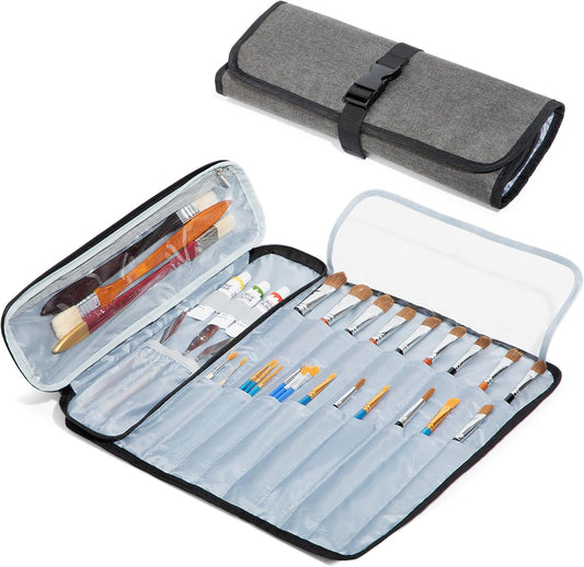Teamoy Art Paint Brush Holder & Storage Organizer, 21 Slots Storage for Acrylic Oil Watercolor Paintbrushes, Roll-Up Case Bag for Art Supply Tools