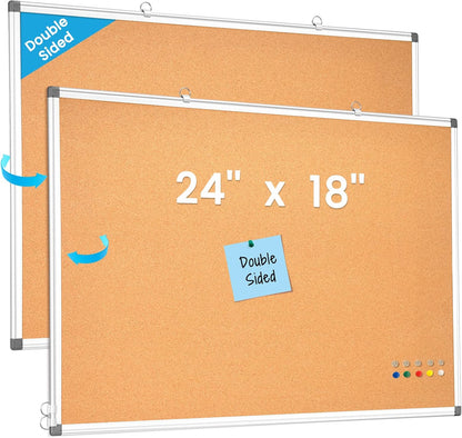 Weekly Dry Erase Calendar Whiteboard for Wall, 24" x 18" Double-Sided Weekly Planner White Board Cork Combo, Hanging & Wall Mount Week Bulletin Board with Notes for Home, Office, School, Kitchen