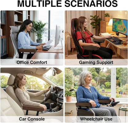 Smiry Ergonomic Office Chair Armrest Pads, Memory Foam Arm Rest Covers, Non-Slip Armrest Cushion with Adjustable Buckles and Straps, Elbow Relief for Desk, Gaming & Wheelchair (Black, Set of 2)