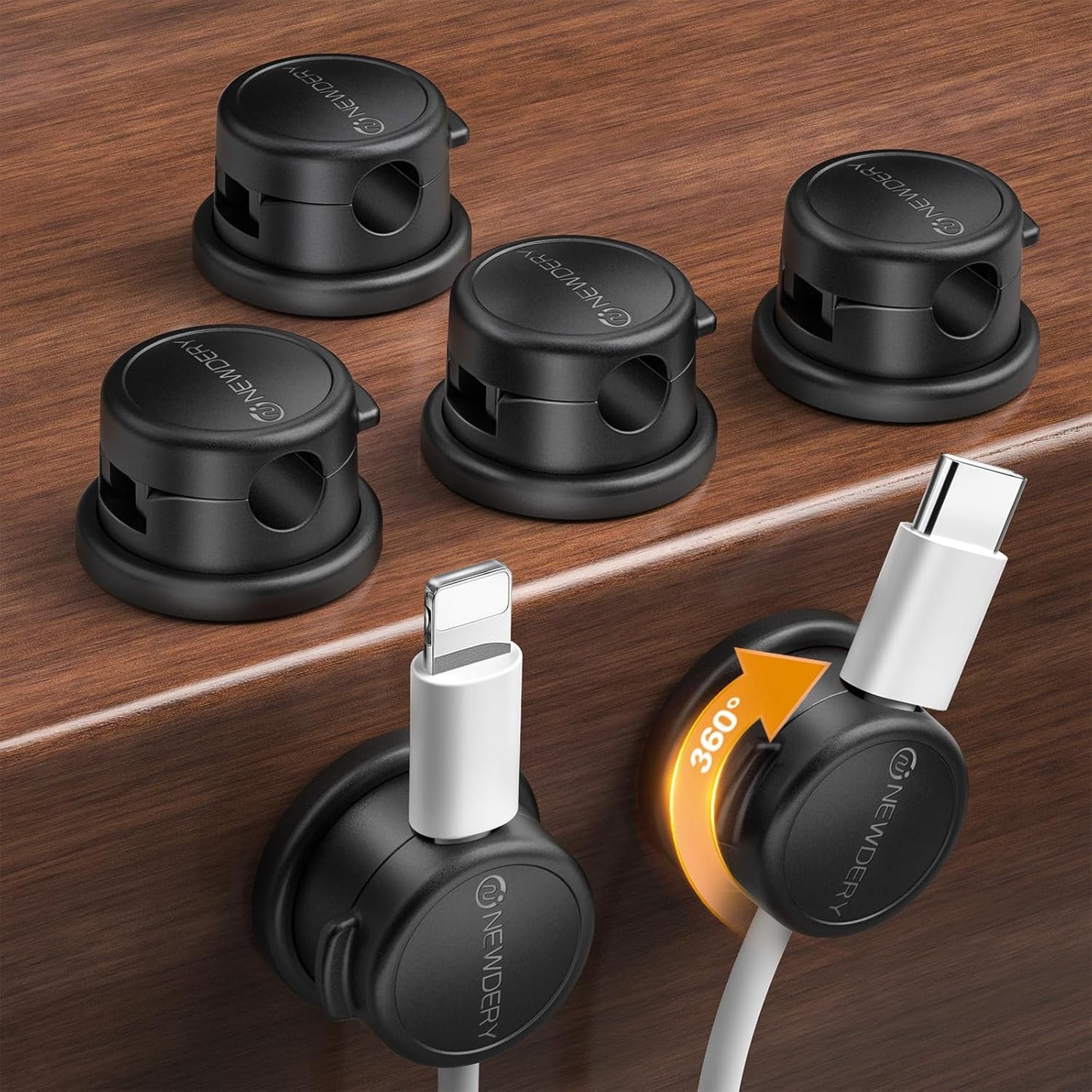 NEWDERY Magnetic Cord Organizer | 10 Pack Cable Clips with 360° Swivel & 1s Lock | Charging Cord Holder for Desk, Nightstand | Perfect Cable Management for Home Office & Gaming Setup- Clear