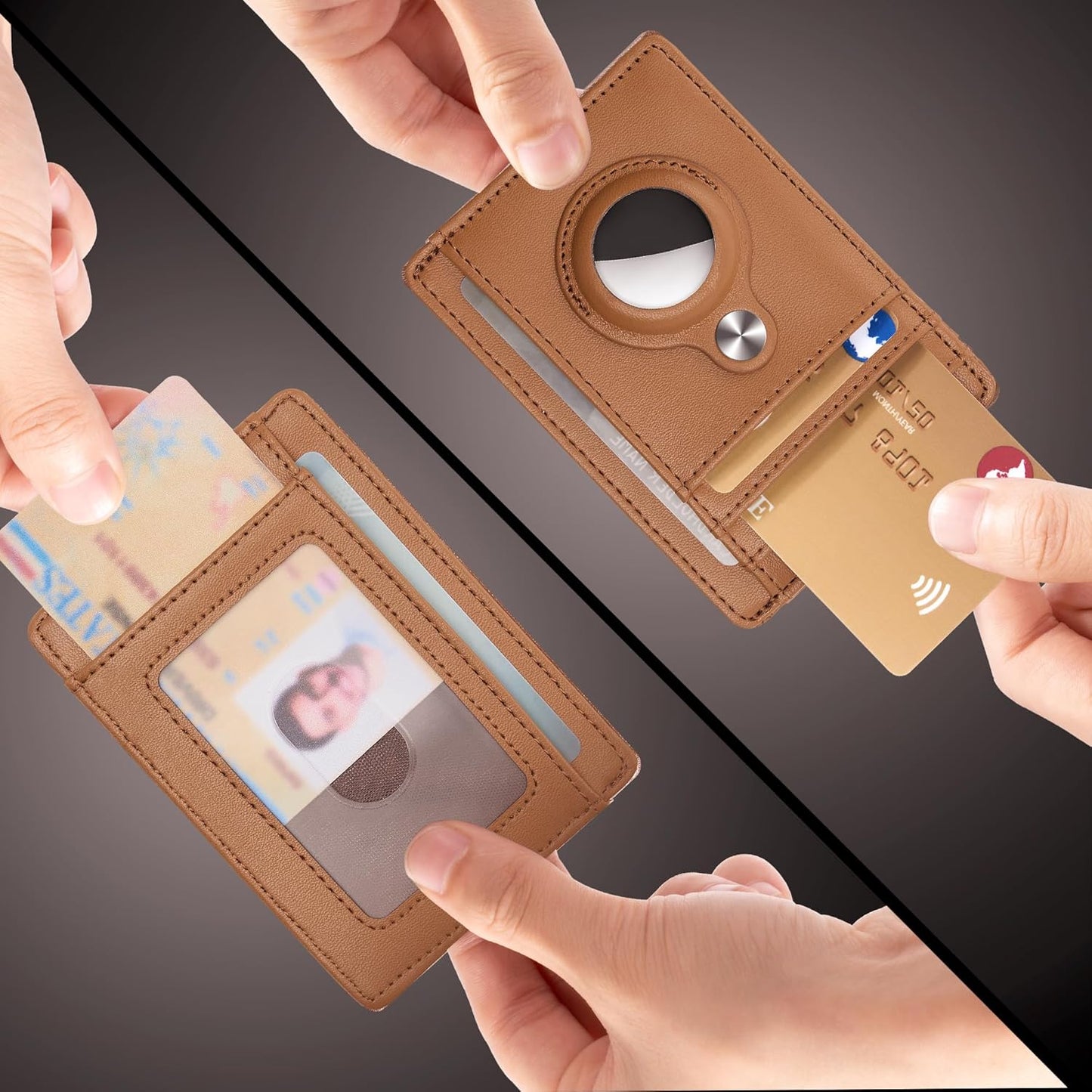 Slim Minimalist Front Pocket Air Tag Wallet, RFID Blocking Card Holder Wallet with Airtag Holder