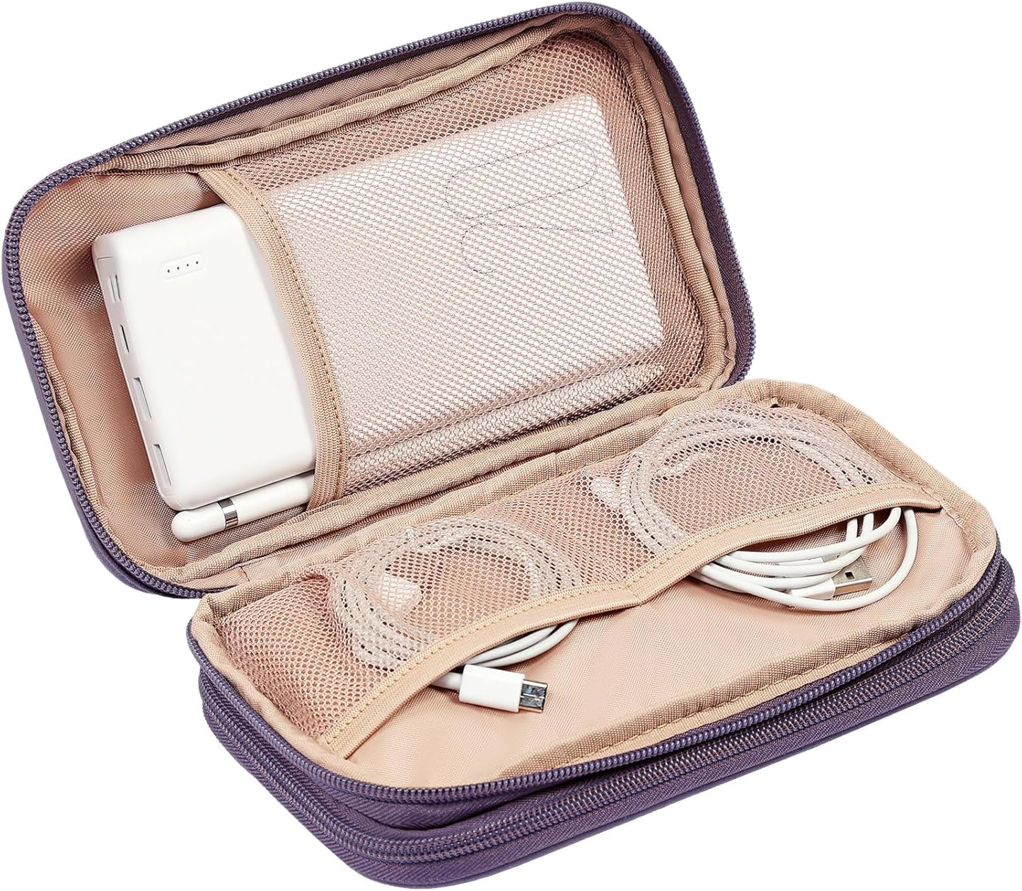 NISHEL Travel Cord Organizer Case, Double Layers Tech Electronic Bag, Essentials for Charger, Cable, Phone, Flash drive, Medium, Pink