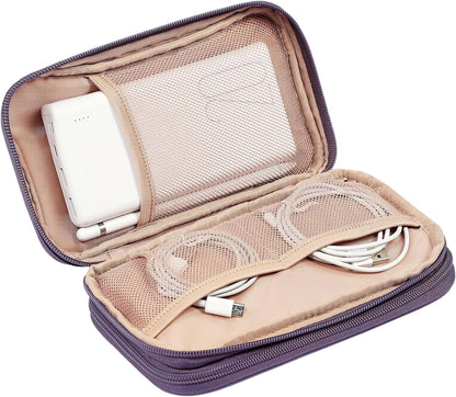 NISHEL Travel Cord Organizer Case, Double Layers Tech Electronic Bag, Essentials for Charger, Cable, Phone, Flash drive, Medium, Pink