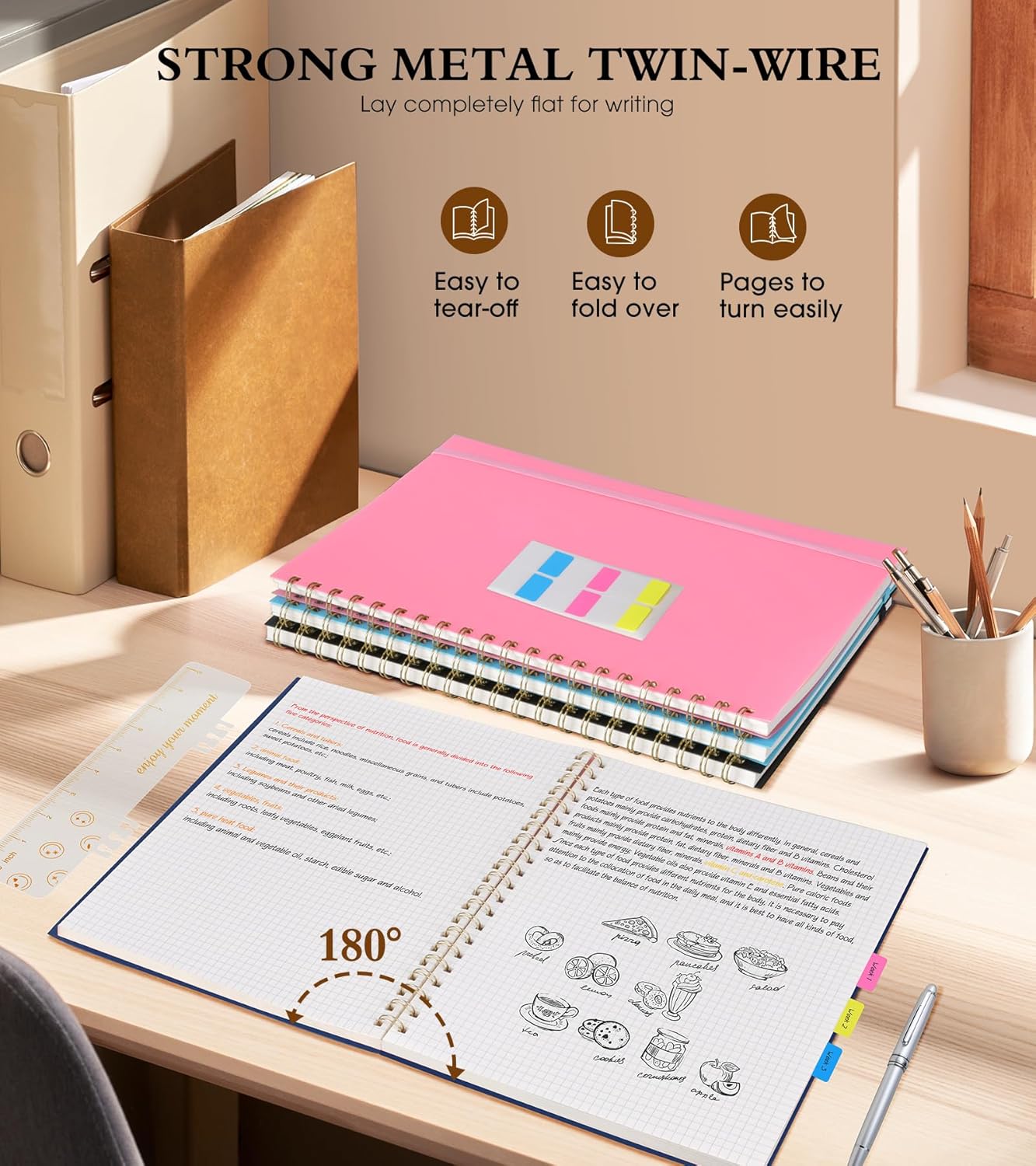 Dotted Notebook, Spiral Notebook Journal 8.5” x 11”, A4 Large Dot Grid Notebooks for Women Men, 100 GSM Dotted Paper, Plastic Hardcover Spiral Bullet Journals for Work School Sketching, Green