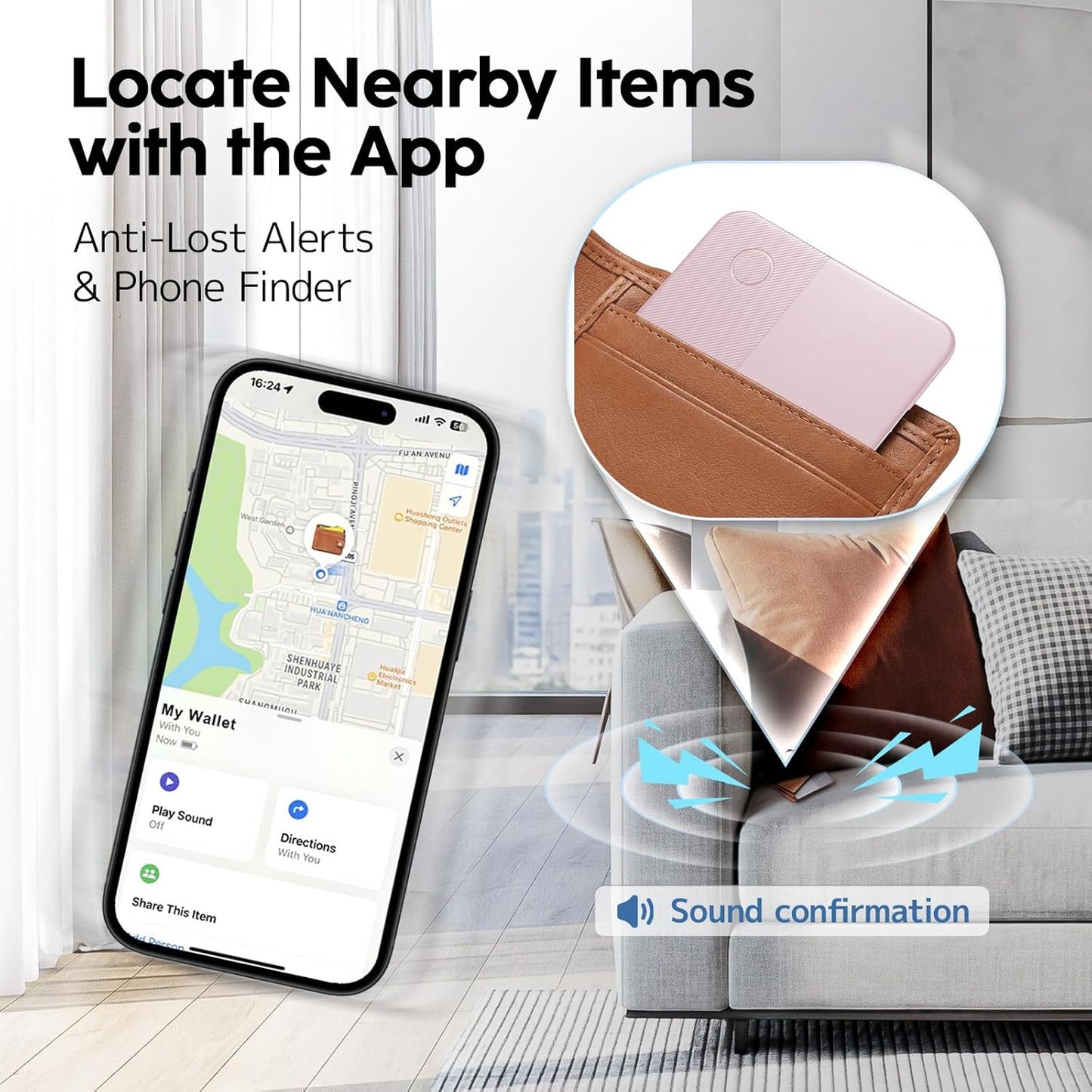 Apple Find My Wallet Tracker Card, Rechargeable Slim Bluetooth Wallet Finder for iPhone, Item Locator for Wallet, Keys, Passport & Luggage, iOS Only, Black