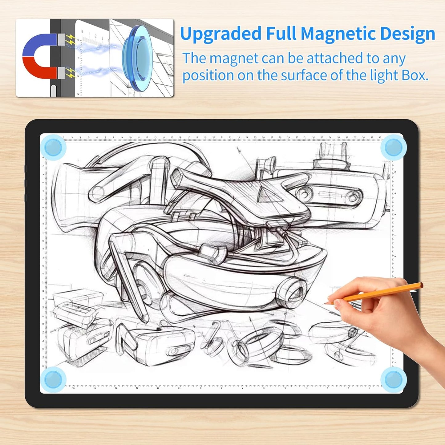 Heanolier Rechargeable A3 Tracing Light Box Drawing Pad,5600 Lux Bright Magnetic light pad, Dimmable Lightbox,3 color modes,light board for Diamond painting,light table for Sketching,Tattoo,X-ray View