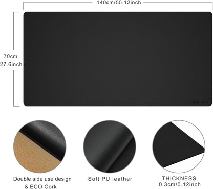 Chihein 2XL 35" x 16" Cork & PU Leather Desk Mat, Dual Sided Desk Pad Protector, Waterproof Writing Blotter for Gaming, Office, Home (Black)