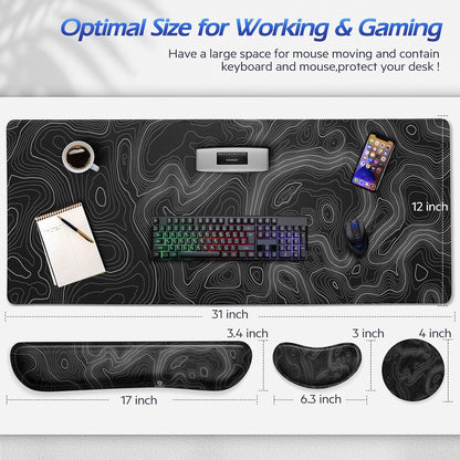 Gimars Upgrade Enlarge Silky and Superfine Fabric Gel Memory Foam Keyboard Wrist Rest Set, Ergonomic Keyboard Mouse Wrist Support for Typing Pain Relief, Comfort for Office, Gaming, Computer, Black