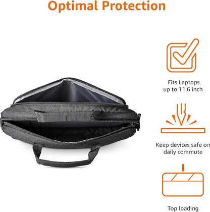 Amazon Basics Laptop Tablet Carrying Case with Shoulder Strap and Grab Handles, 14-inch, Black, Compartments for Storage