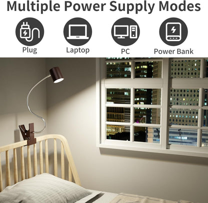 Dott Arts Desk Lamp,USB Clip On Light,Book Lights for Reading at Night,3 Color Modes,10 Brightness Clamp Lights,360° Gooseneck LED Reading Light for Books in Bed,Eye-Care for Home Office,Headboards