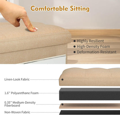 Storage Ottoman with Extra Thick Foam Padded Seat, Foldable Foot Rest Stool with Linen Fabric, 43L Ottoman with Storage Bench for Bedroom Living Room, Holds Up to 300lbs, 17x13x13in, Dark Gray