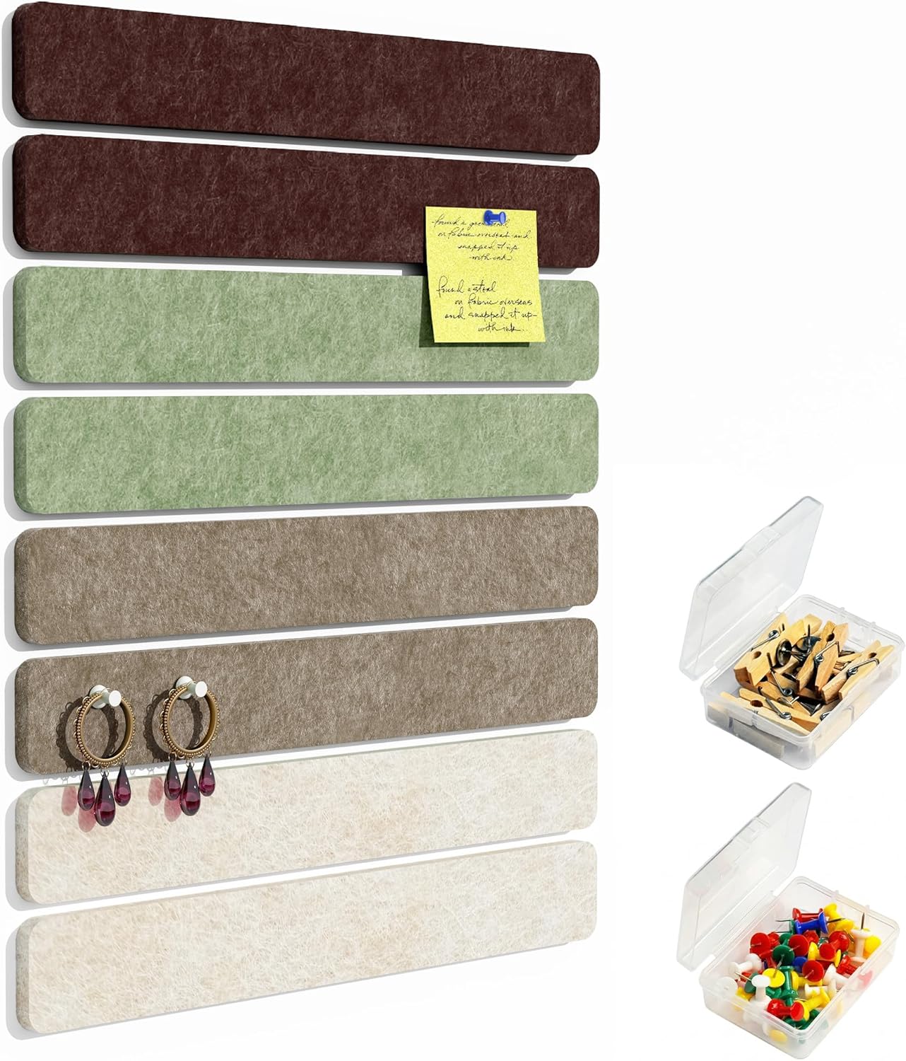 Cork Board for Walls - 8 Pack Felt Pin Board Bar Strips - Self-Adhesive Lightweight Bulletin Board - Cork Board for Office with 40 Push Pins No Damage for Wall