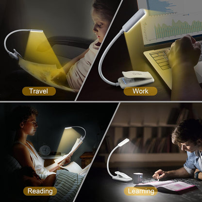 Gritin 9 LED Rechargeable Book Light for Reading in Bed - Eye Caring 3 Color Temperatures,Stepless Dimming Brightness,80 Hrs Runtime Small Lightweight Clip On Book Reading Light for Studying