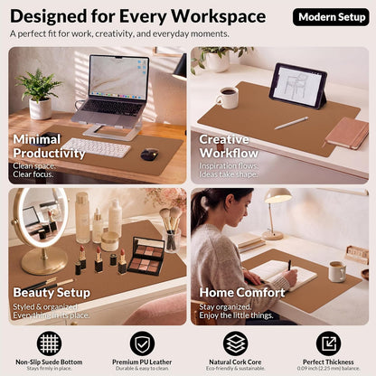AFIING Large Desk Mat 47" x 17", Dual-Sided Natural Cork & PU Leather Desk Pad, Non-Slip Waterproof Mouse Pad for Office, Home & Gaming, Black