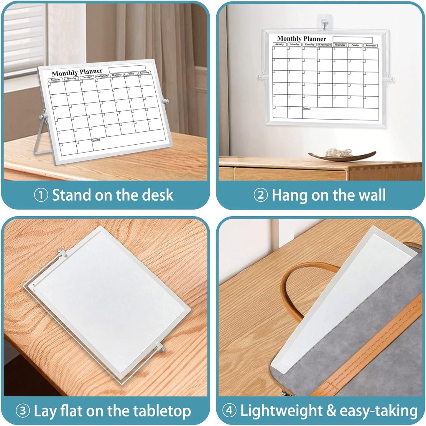 Magnetic Dry Erase White Board with Stand, 10" x 10" Double-Sided Desktop Whiteboard, Mini Portable Weekly Calendar Planner Board Set with 6 Markers, 4 Magnets, 1 Marker Holder & 1 Eraser