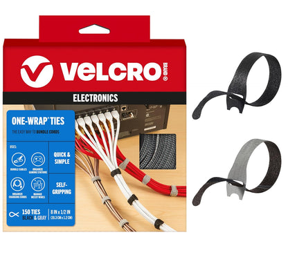 VELCRO Brand Reusable Cable Ties, Practical Tech Gifts for Men, 100 Pack 6 Inch Cable Management Ties for Electronics and Desk Organization, Black