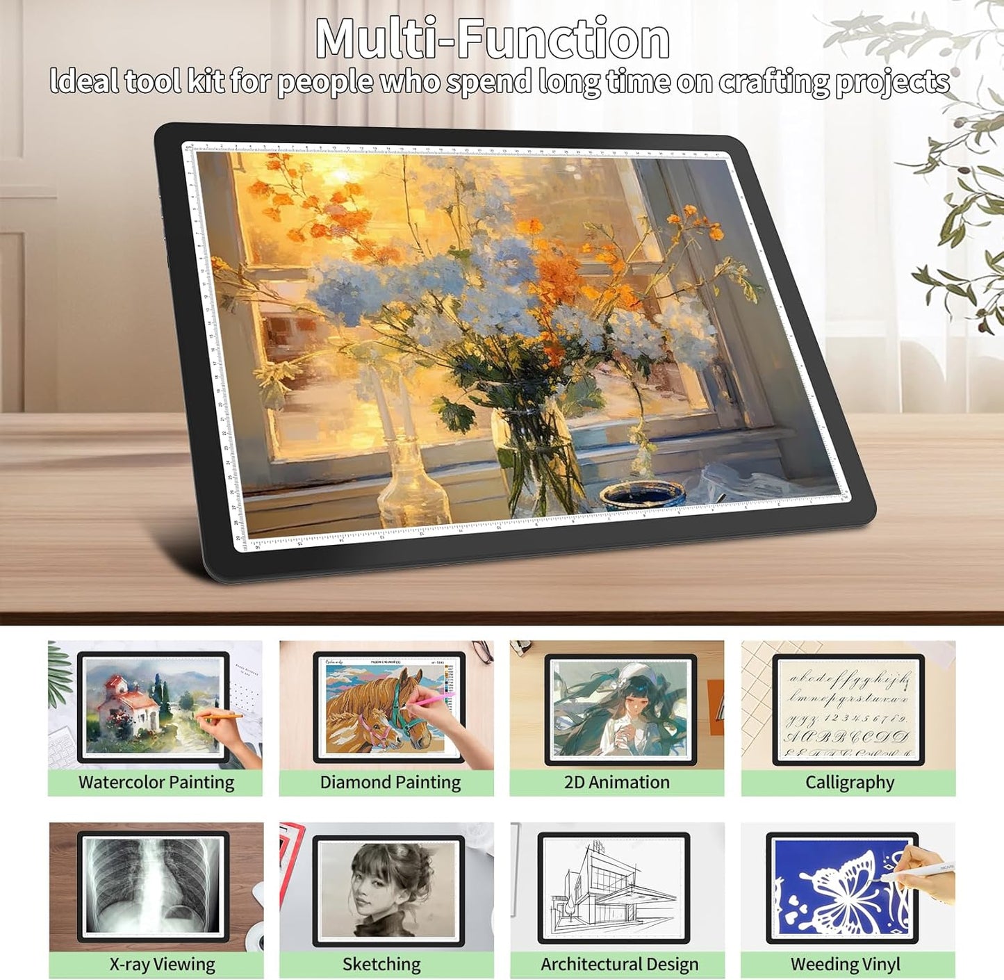 Phylosal Rechargeable A3 LED Light Pad for Diamond Painting, Ultra-Thin Magnetic Tracing Light Box for Drawing, Diamond Art Light Board with Side Button, Super Bright Light Table for Sketching (White)