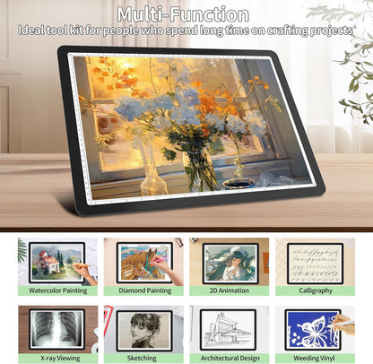 Phylosal Rechargeable A3 LED Light Pad for Diamond Painting, Ultra-Thin Magnetic Tracing Light Box for Drawing, Diamond Art Light Board with Side Button, Super Bright Light Table for Sketching (White)