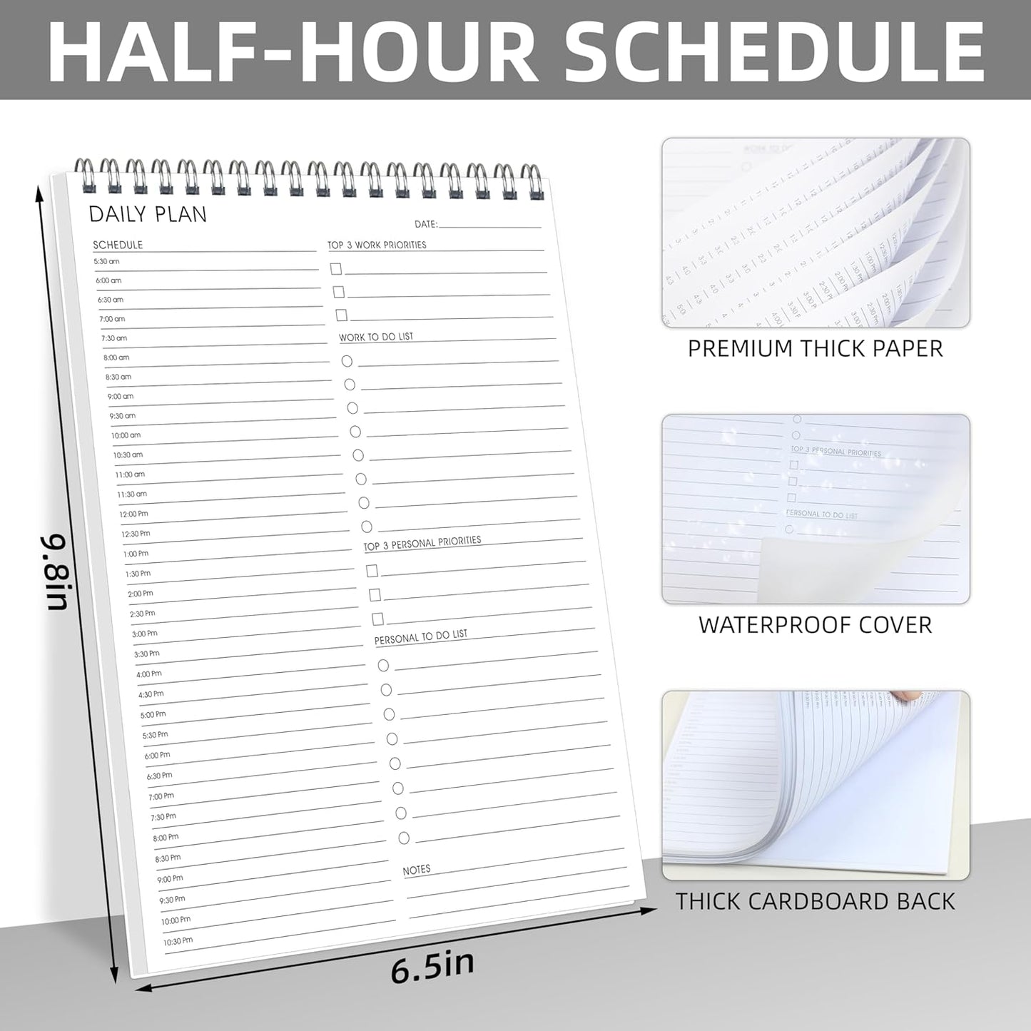 104 Pgs To Do List Notepad - Daily Planner Notepad Undated 52 Duplex-Printed Undated Sheets Tear Off, 6.5" x 9.8" Checklist Productivity Organizer with Hourly Schedule for Tasks