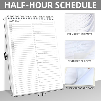 104 Pgs To Do List Notepad - Daily Planner Notepad Undated 52 Duplex-Printed Undated Sheets Tear Off, 6.5" x 9.8" Checklist Productivity Organizer with Hourly Schedule for Tasks